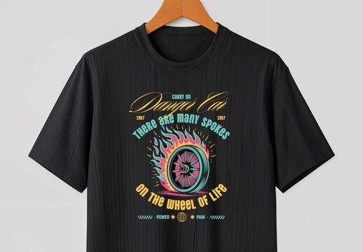 Vintage Wheel Flame T-Shirt Design with Retro Typography