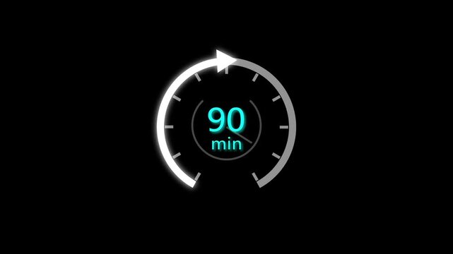 90 min clock icon animation. Clock 90-minute icon Digital and analog clock 90 minutes isolated on white background. and creating a stunning video.4k video.