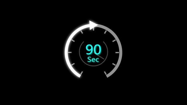 90 Sec clock icon animation. 90 Second animation on black background and creating a stunning 4k animation.