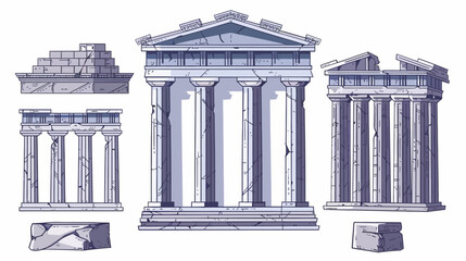 Fototapeta premium Digital illustration of fragmented ancient architectural ruins in white & purple