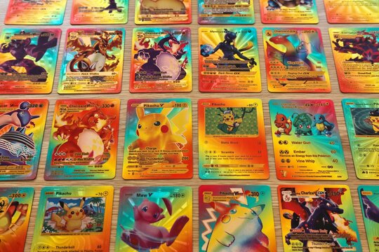 WARSAW, POLAND - AUGUST 18, 2023: Pokemon cards used in collectible trading card game for children.