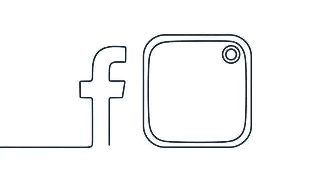 Minimalist Line Art Depicting Facebook and Instagram Logos in Black and White.
