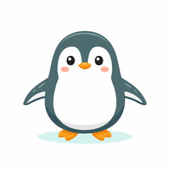 Obraz premium Adorable little cartoon penguin with big eyes and a charming orange beak, standing on a tiny ice patch, radiating cuteness and child-friendly appeal