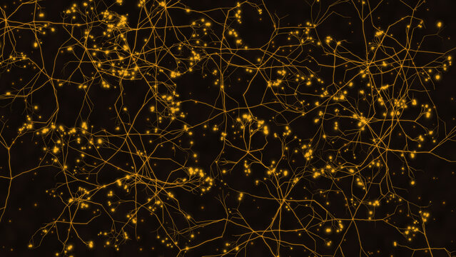 Glowing Neural Network: A luminous neural network of interconnected pathways, glowing with an ethereal light, against a dark backdrop.