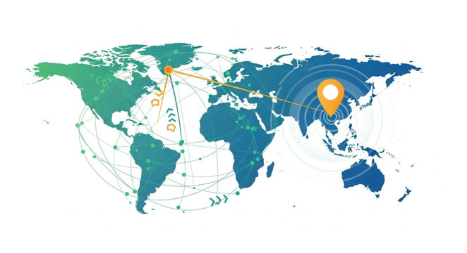 World Map with Global Connections and Focus on Asia.