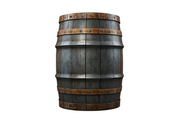 Obraz premium Vintage wooden barrel with metal hoops storing beverages in a rustic cellar setting on transparent background