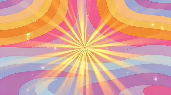 Vibrant rainbow background with light rays and sparkles abstract pattern