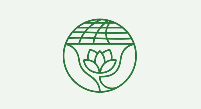 Green lotus flower grows on earth with grid lines in nature