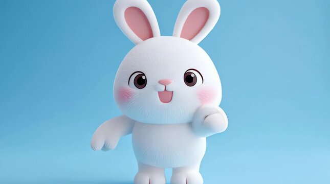 character for easter egg 3D digital illustration of a cute white rabbit character, similar to those designed as chibi or kawaii cartoon assets. 