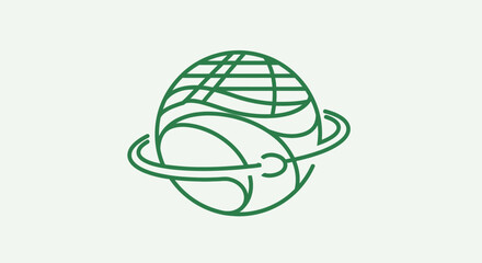 The green illustration depicts a planet with rings in space. © Byone