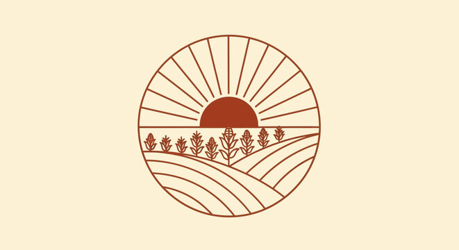 Sunrise over rolling hills with trees landscape view