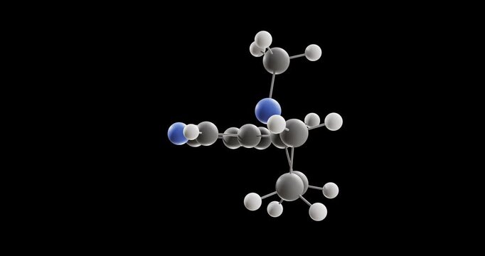 Nicotine molecule, rotating 3D model of naturally produced alkaloid, looped video on a black background

