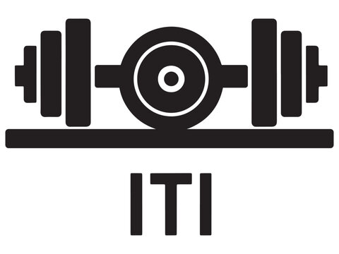 Dumbbell weightlifting fitness gym equipment symbol icon with ITI text
