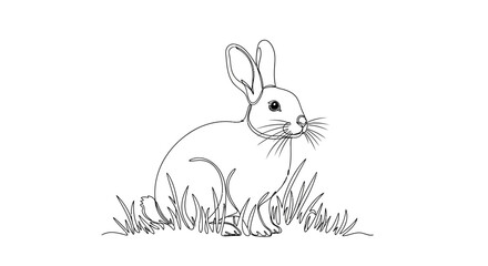 Fototapeta premium Line Art Rabbit Sitting in Grass Illustration