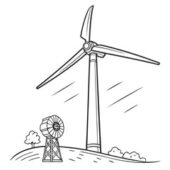 Modern and old wind turbines modern wind turbine old windmill © shahin9