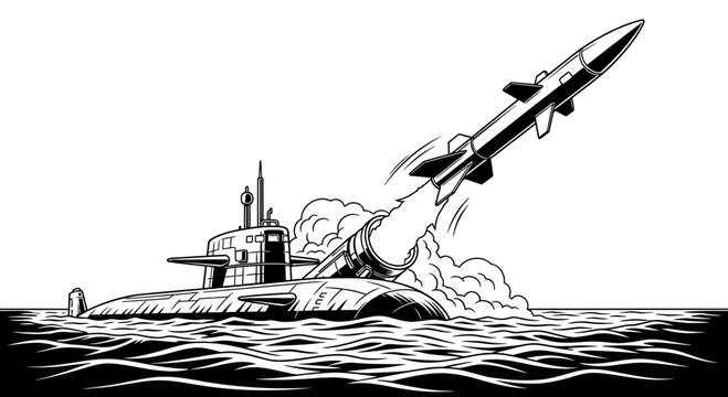 Submarine launching a missile into air.