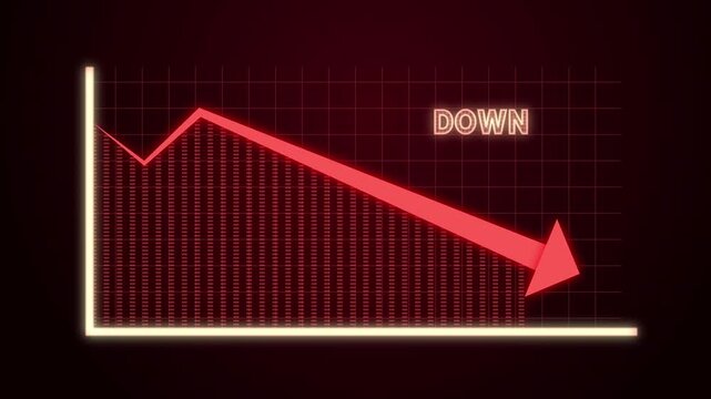 Down Chart Statistic Animation with Decreasing Arrow in Futuristic HUD Technology Interface
