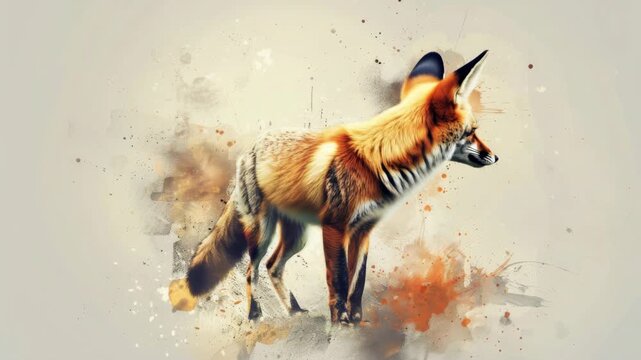 Abstract artistic fox in motion: dynamic watercolor blur transition