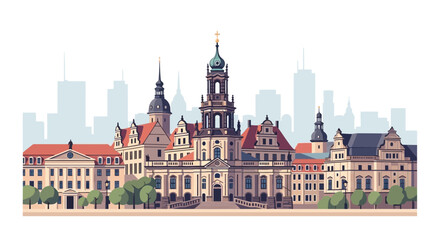 Fototapeta premium Detailed Vector Illustration of Dresden Skyline with Prominent Buildings.