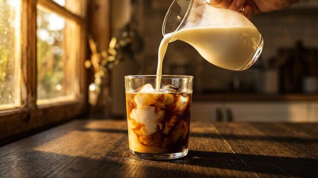 Iced Coffee Bliss Creamy Cascade in a Cozy Morning Kitchen.