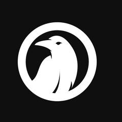 Fototapeta premium Modern Minimalist White Bird Profile Logo in Circle on Black Background