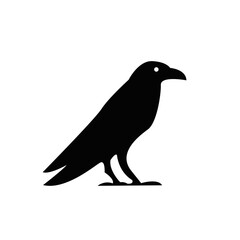 Fototapeta premium Black Raven Bird Silhouette on White Background Vector Icon Design