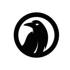 Fototapeta premium Minimalist Black Raven Bird Head Logo in Circle. Stylized Crow Symbol Design.