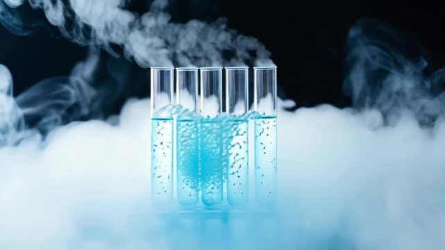 Evaporating chemical reactions in test tubes with blue solution and vapor dynamics