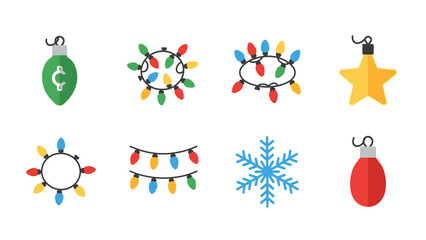 Fototapeta premium Christmas Lights and Ornaments Icons Set