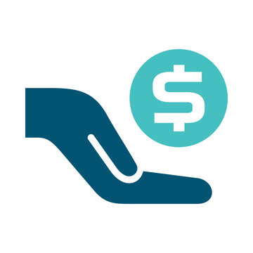 A hand holding a currency sign represents a fee or service charge. This graphic suits pricing pages, billing systems, accounting reports, and finance service materials
