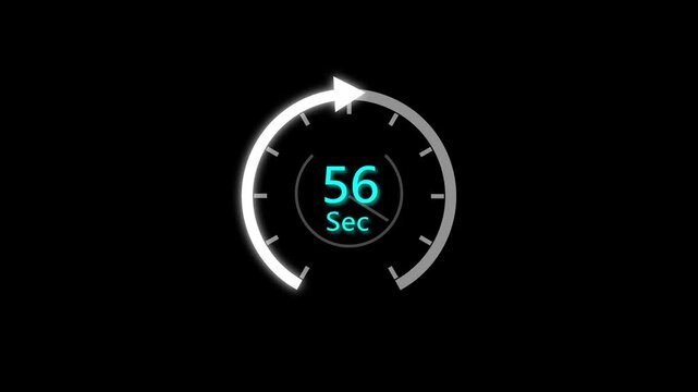 56 Sec clock icon animation. 56 Second animation on black background and creating a stunning 4k animation.