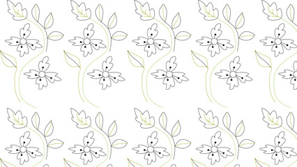 Fototapeta premium Elegant light floral repeat pattern with delicate line art design