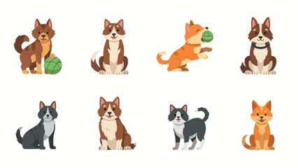 Naklejka premium Cute Pixel Art Dogs Collection: Playful Pups in Various Poses and Breeds