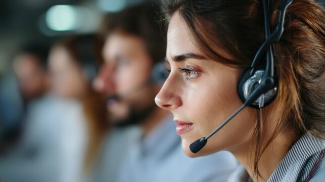 Woman with headset in office environment