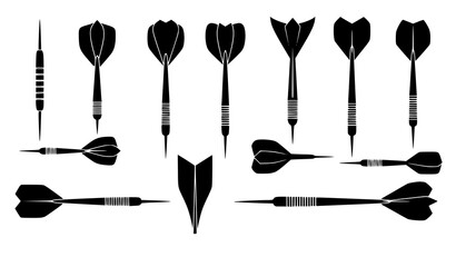 Dart silhouettes vector set with flight shape variations target game icons © MdMiraz