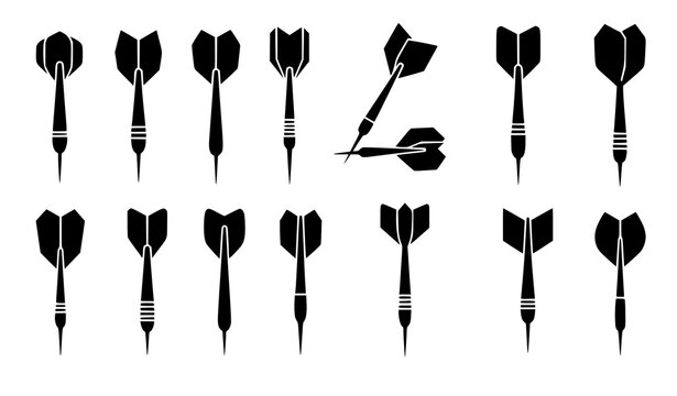 Dart pictogram silhouettes vector target game sports equipment set