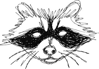 Obraz premium Hand drawn raccoon face sketch, black and white minimalistic wildlife illustration
