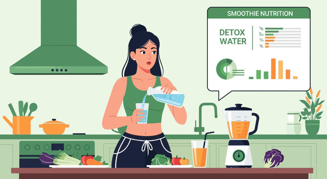 Woman pouring water into glass for detox drink.