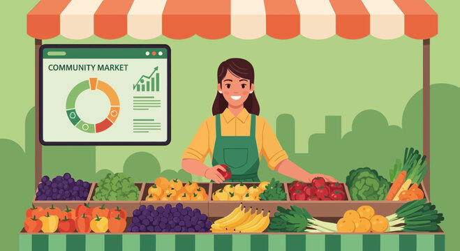 Woman selling fresh produce at a market stall 1.