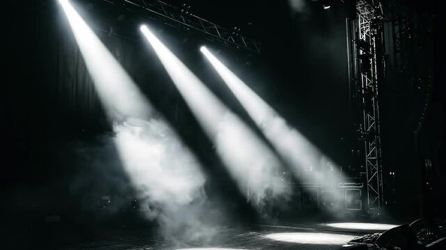 Stage Lights Beam Theatrical Performance with Bright Illumination, and Smoke Effect.