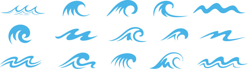 Fototapeta premium Ocean Wave Minimalist vector Icon set