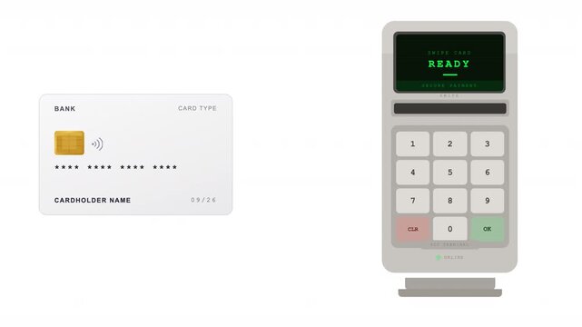 Minimal flat vector animation of card payment with approval checkmark indicating successful transaction. Digital payment and fintech concept ideal for banking, ecommerce, online checkout, and finance.