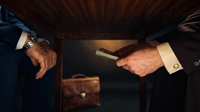 Under Table Deal Money Transfer in Secret Meeting with Bribery, and Dark.