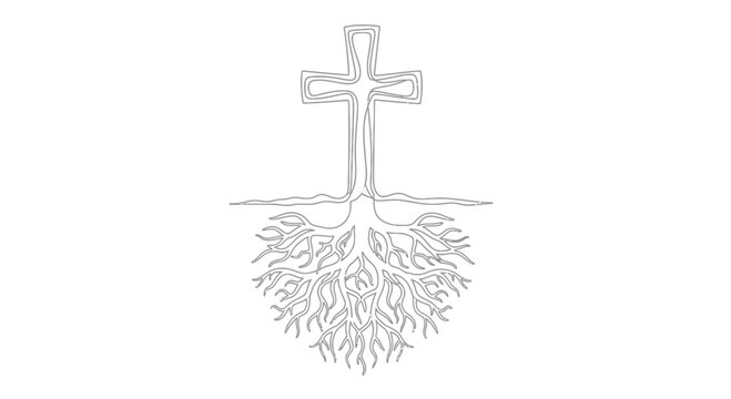 Cross with roots growing underneath.