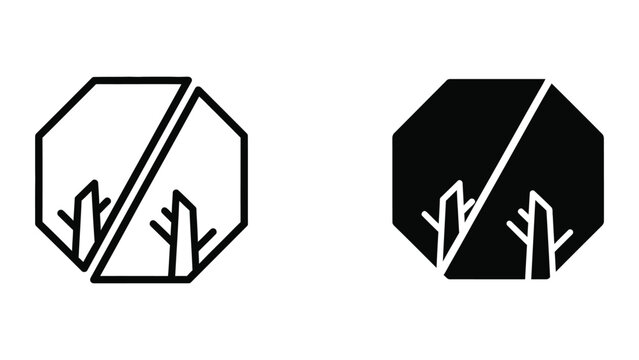 black and white geometric logo vector illustration with octagon shape and tree design