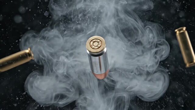 Ammunition and vapor explosion on black background with copy space
