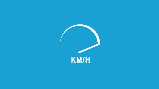 An abstract speedometer illustration showing km/h on a blue background. A digital speed indicator that measures speed in kilometers per hour.