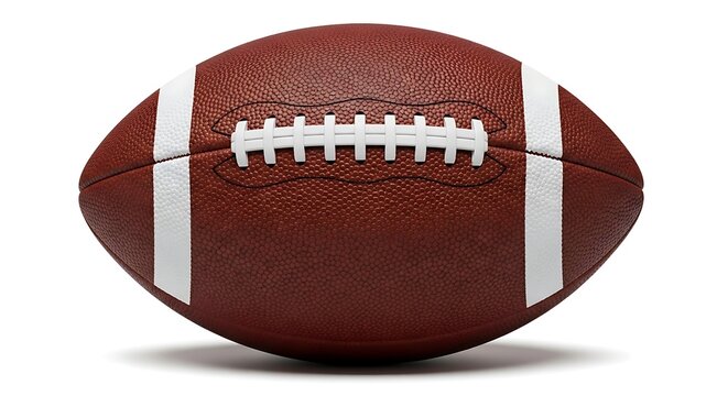 American football on white background with laces and panels