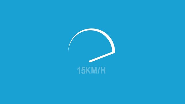 An abstract speedometer illustration showing 15 km/h on a blue background. A digital speed indicator that measures speed in kilometers per hour.