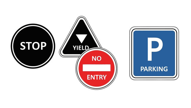 Collection of Traffic Signs: Stop, Yield, No Entry, Parking
